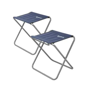 Compact Folding Blue Steel Tourist Stool for Camping Outdoor, Set of Two