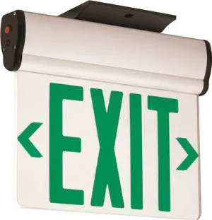 Compass Led Exit Sign With Battery Green Letters Brushed Aluminum Surface Mount Double Face