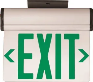 Compass Led Exit Sign With Battery Green Letters Brushed Aluminum Surface Mount Single Face