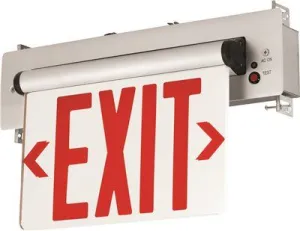 Compass Led Exit Sign With Battery Red Letters Brushed Aluminum Recessed Mount Double Face