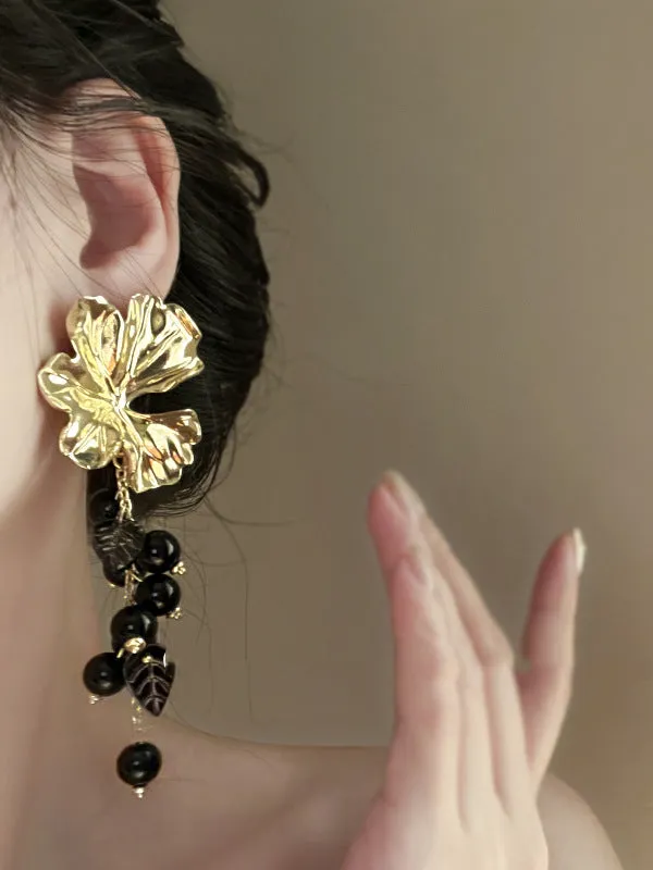 Contrast Color Flower Shape Pleated Drop Earrings Earrings Accessories