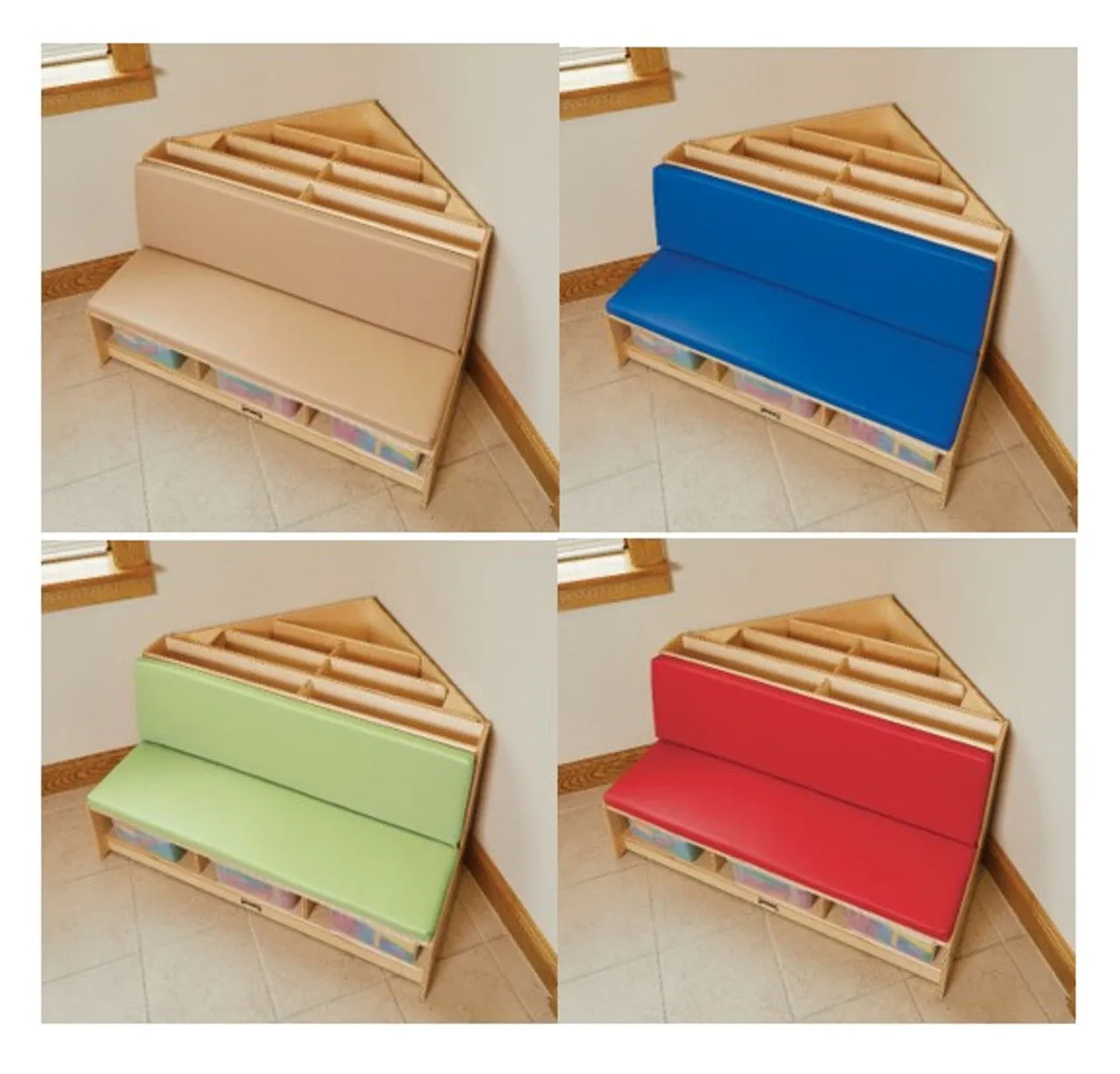 Corner Book Browser-Corner Literacy Nook w/Tubs-Red or Blue