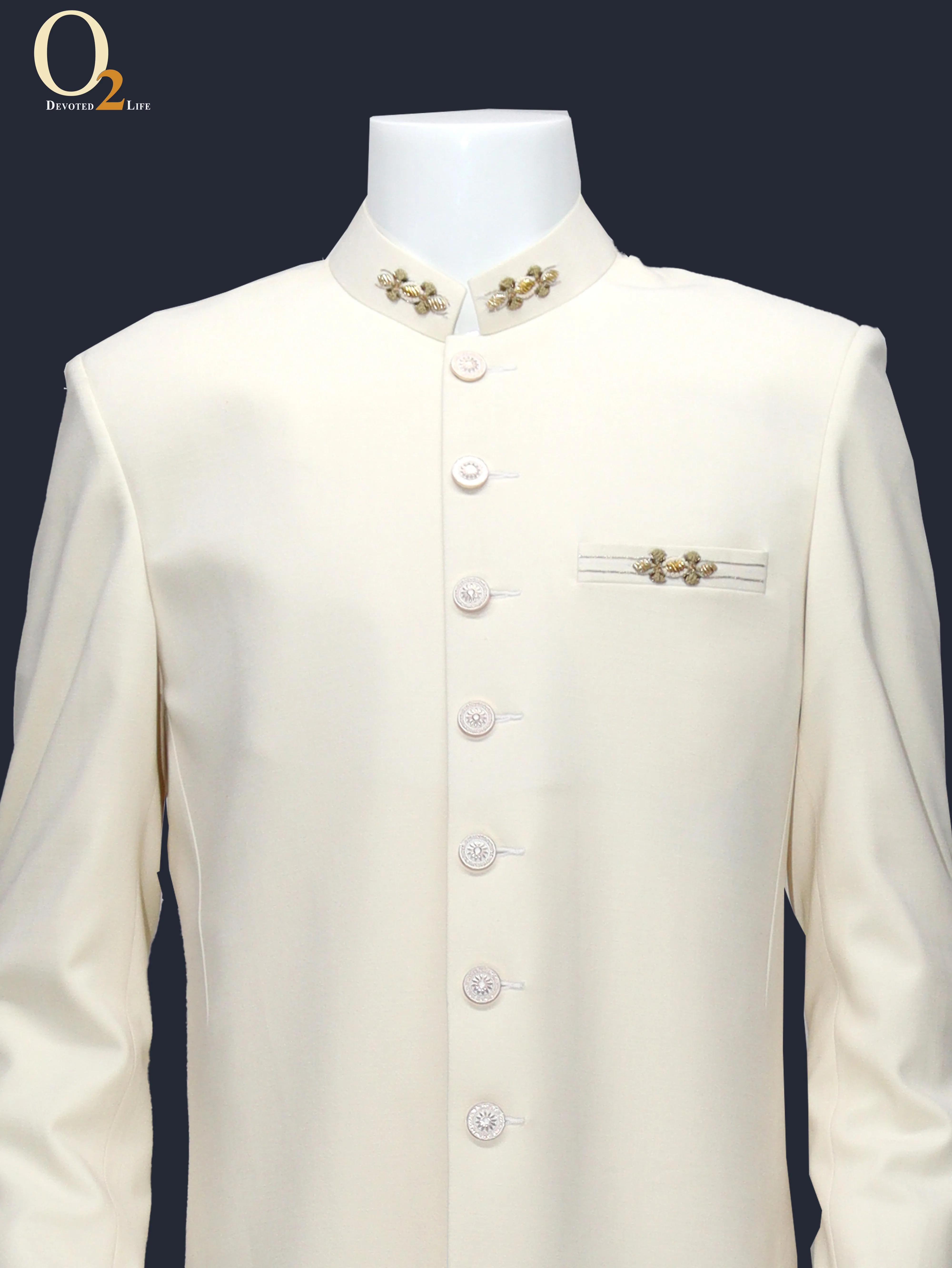 Cream Secuence Zardozi Handwork Sherwani