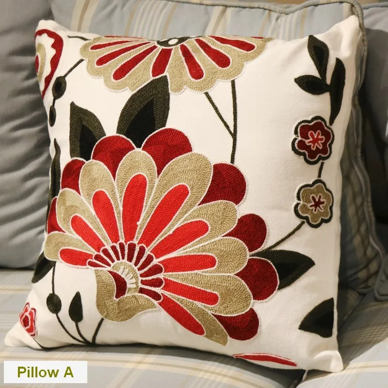 Decorative Pillows for Sofa, Flower Decorative Throw Pillows for Couch, Embroider Flower Cotton Pillow Covers, Farmhouse Decorative Throw Pillows