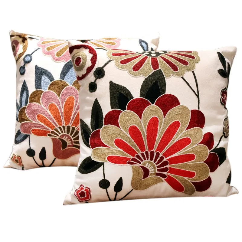 Decorative Pillows for Sofa, Flower Decorative Throw Pillows for Couch, Embroider Flower Cotton Pillow Covers, Farmhouse Decorative Throw Pillows