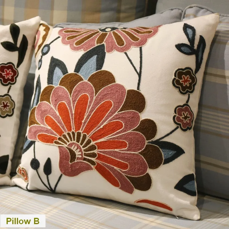 Decorative Pillows for Sofa, Flower Decorative Throw Pillows for Couch, Embroider Flower Cotton Pillow Covers, Farmhouse Decorative Throw Pillows