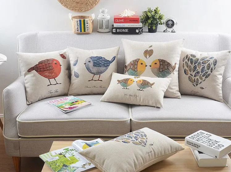 Decorative Sofa Pillows for Dining Room, Simple Decorative Pillow Covers, Love Birds Throw Pillows for Couch, Singing Birds Decorative Throw Pillows