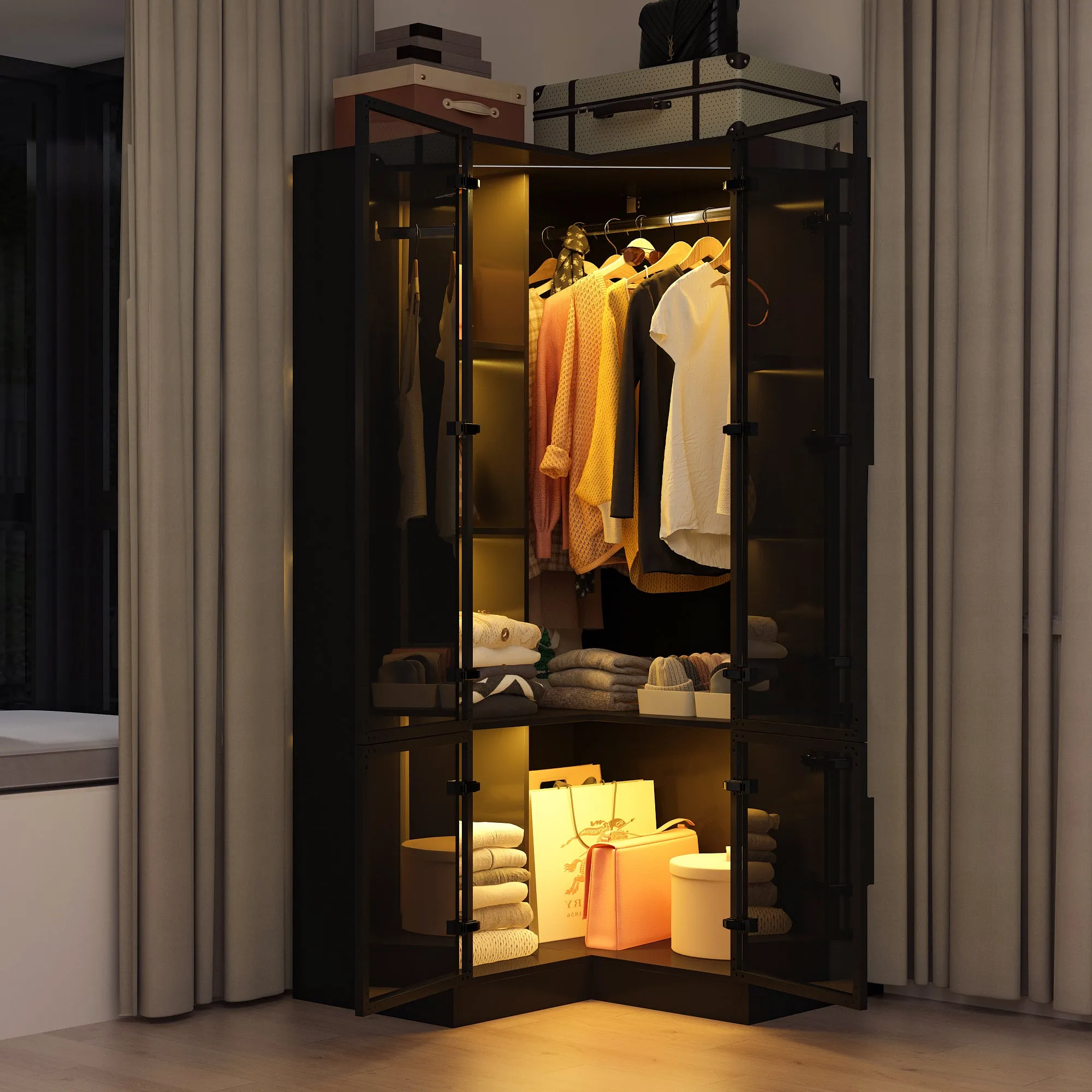 Deluxe Corner Wardrobe with LED Lighting