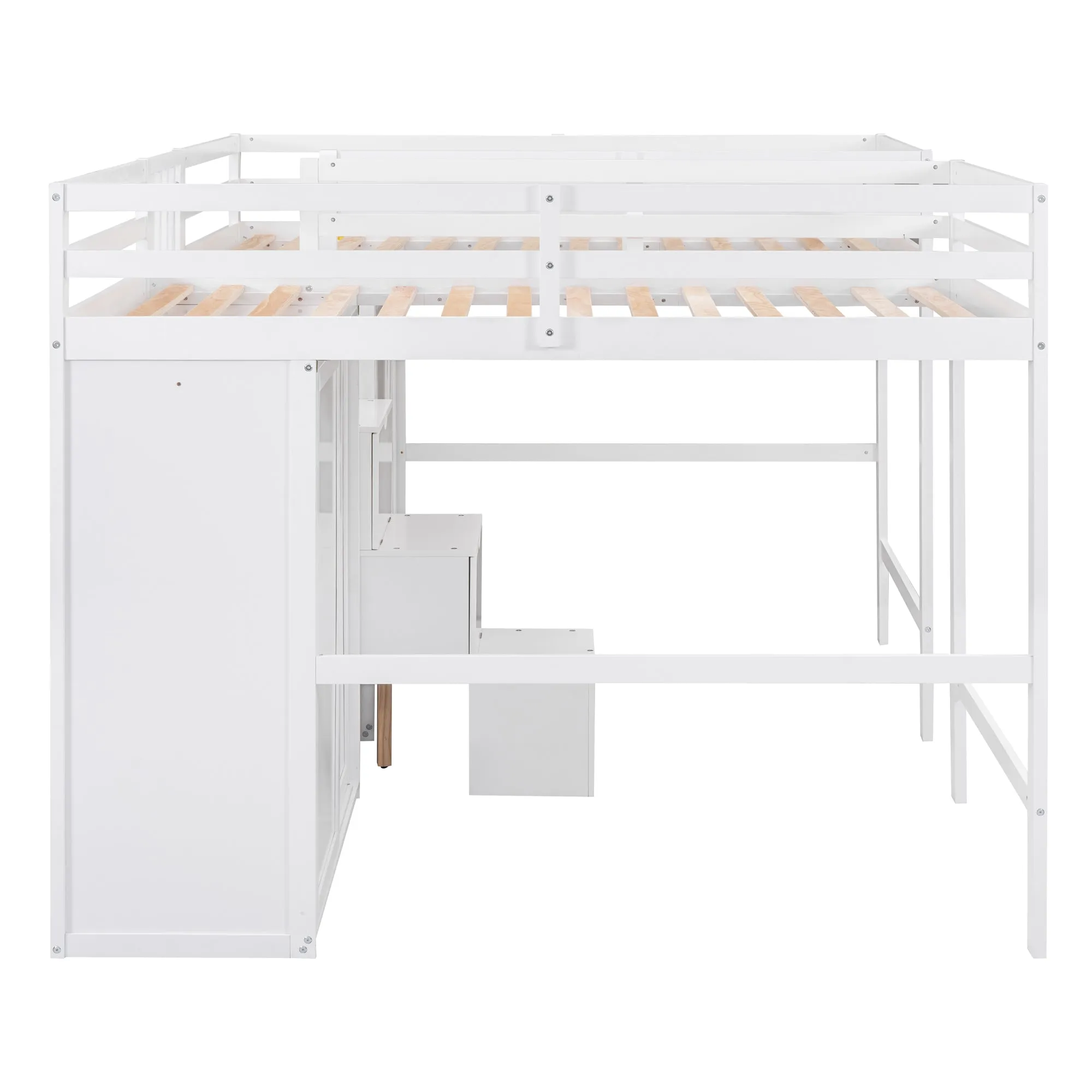 Double Twin Loft Beds with Wardrobes and Staircase, White