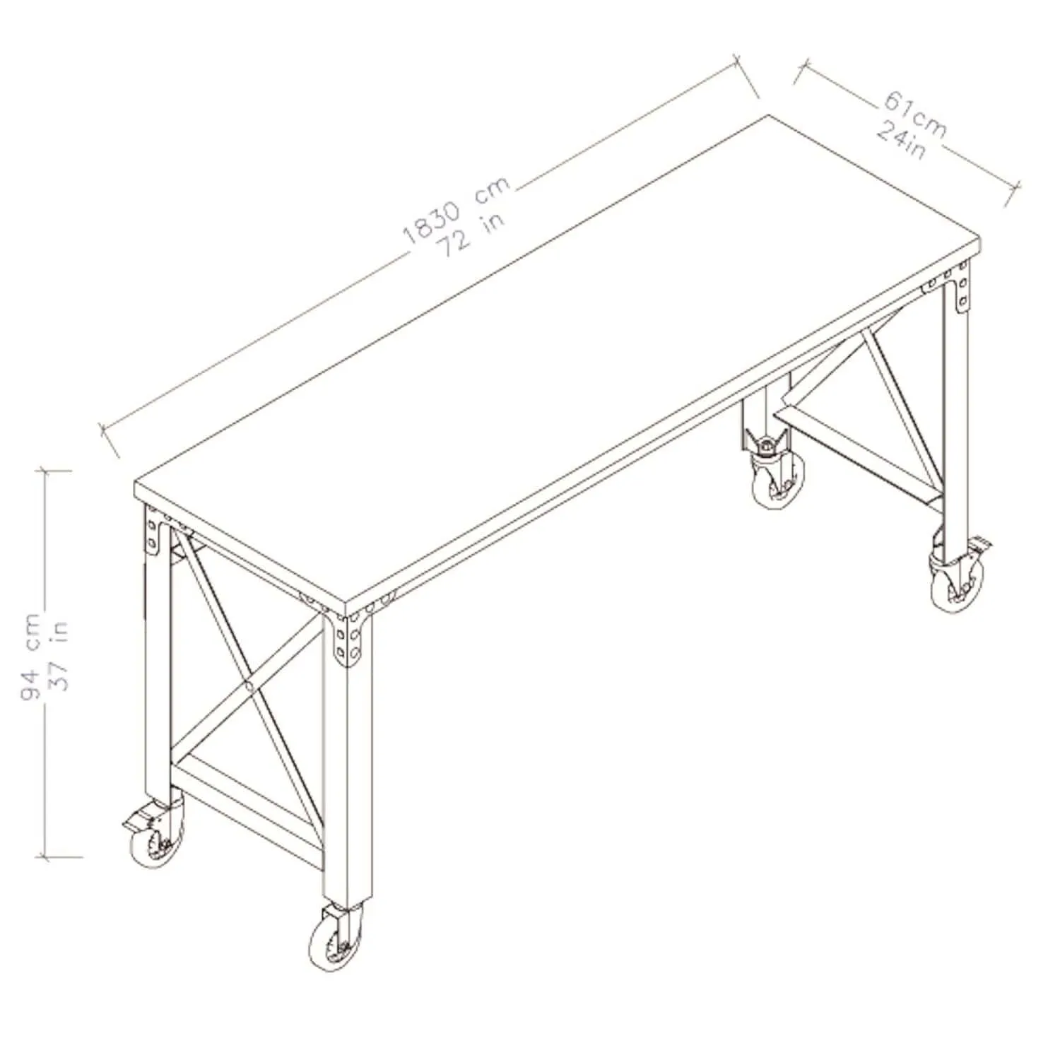 DuraMax | 72 In. x 24 In. Rolling Industrial Worktable Desk With Solid Wood Top