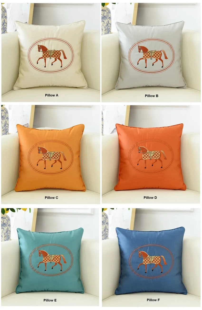 Embroider Horse Pillow Covers, Modern Decorative Throw Pillows, Horse Decorative Throw Pillows for Couch, Modern Sofa Decorative Pillows