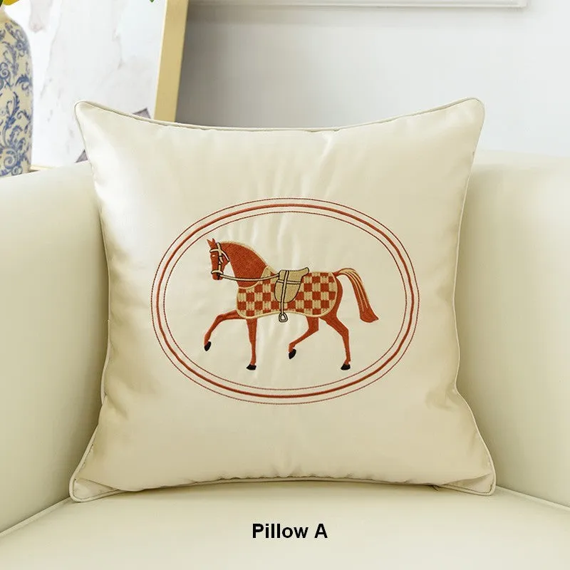 Embroider Horse Pillow Covers, Modern Decorative Throw Pillows, Horse Decorative Throw Pillows for Couch, Modern Sofa Decorative Pillows