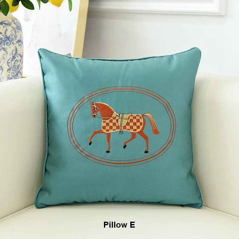 Embroider Horse Pillow Covers, Modern Decorative Throw Pillows, Horse Decorative Throw Pillows for Couch, Modern Sofa Decorative Pillows