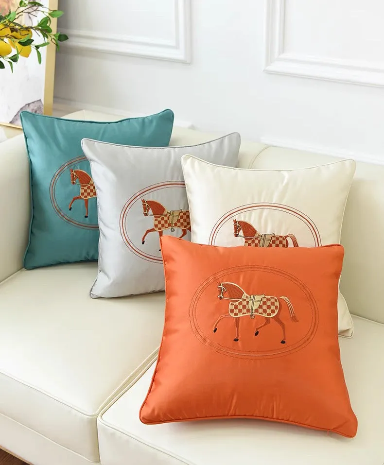 Embroider Horse Pillow Covers, Modern Decorative Throw Pillows, Horse Decorative Throw Pillows for Couch, Modern Sofa Decorative Pillows