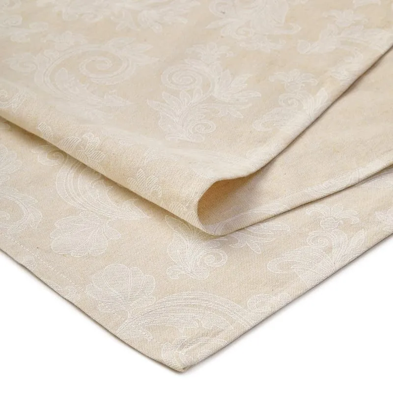 Encasa Dining Table Runner for 8 Seater I Size 32x240 cm | - Floral Beige Jacquard Style Print on Homespun Cotton | Fast Colours, Machine Washable