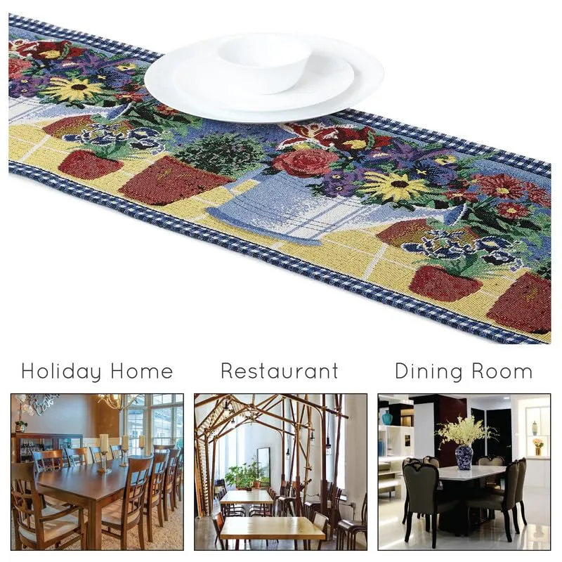 Encasa Homes Table Runner for 6 Seater Dining - Flowerpot | Jacquard Woven | Size 32x200 cm | Decorative Cloth for Home, Cafes, Restaurants & Hotels - Machine Washable