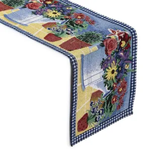 Encasa Homes Table Runner for 6 Seater Dining - Flowerpot | Jacquard Woven | Size 32x200 cm | Decorative Cloth for Home, Cafes, Restaurants & Hotels - Machine Washable