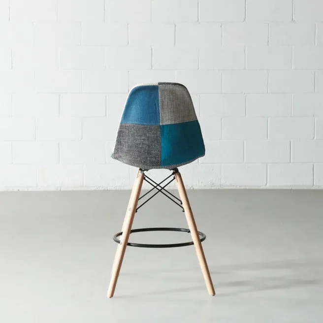 ESSEN -Blue Monochrome Fabric Patchwork Stool