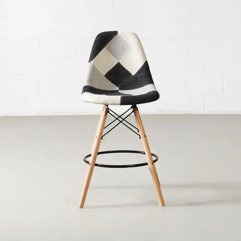 ESSEN - Grey Monochrome Fabric Patchwork Stool