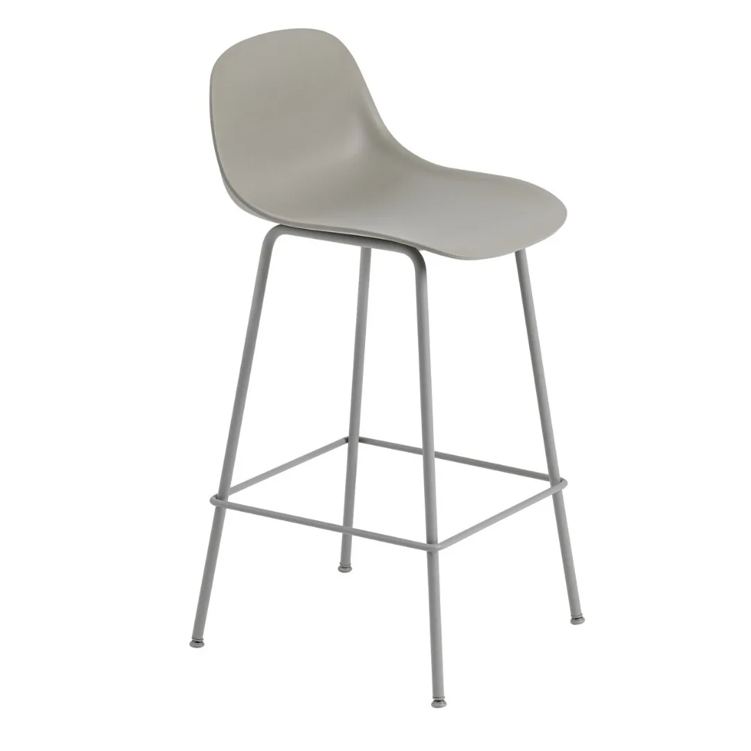 Fiber Bar Stool with Backrest - Tube Base