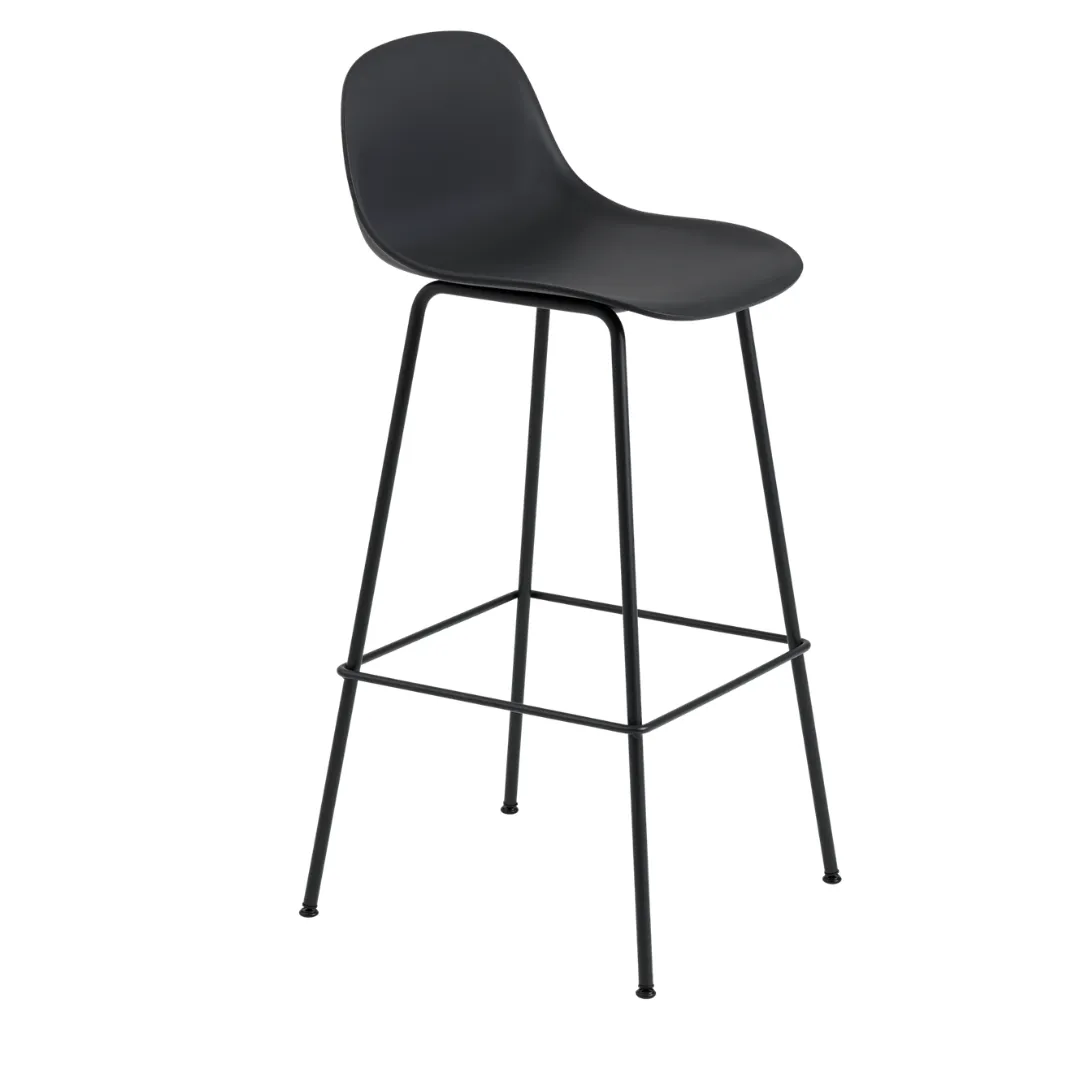 Fiber Bar Stool with Backrest - Tube Base