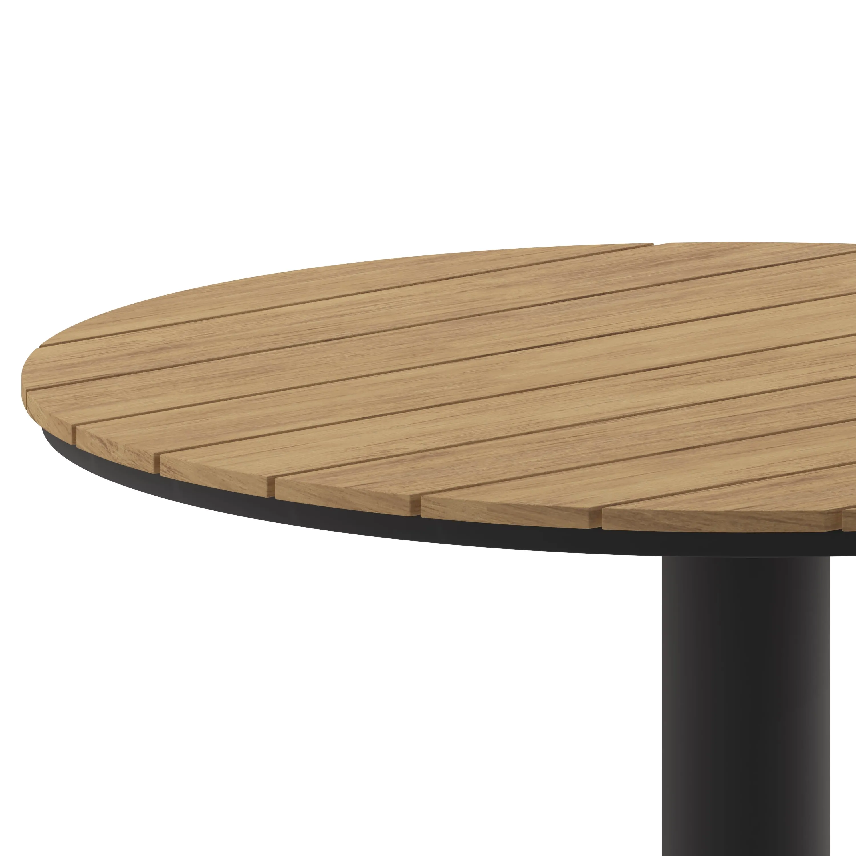 Finch Commercial Grade Round 24" Table with Faux Teak Poly Slats and Steel Frame