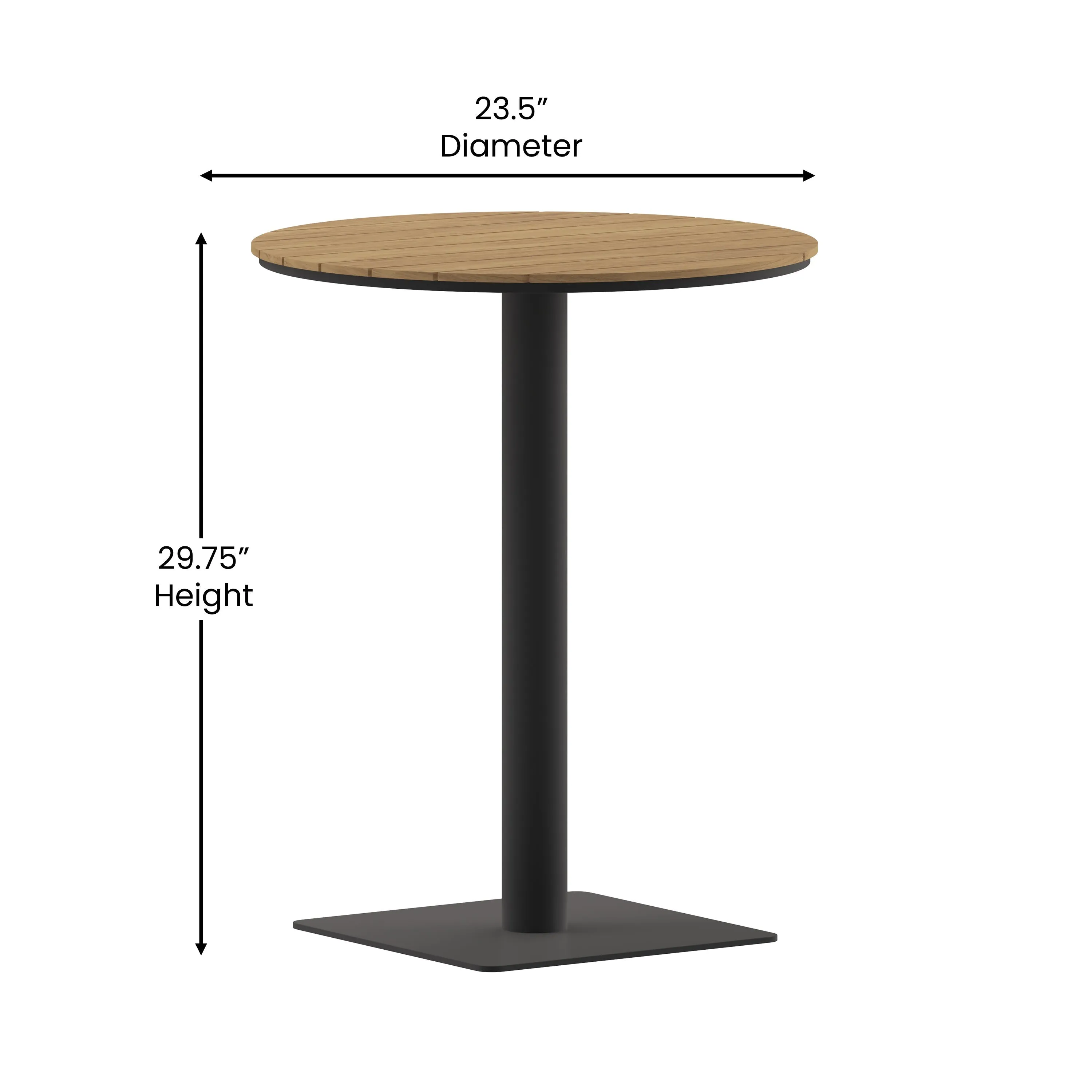 Finch Commercial Grade Round 24" Table with Faux Teak Poly Slats and Steel Frame