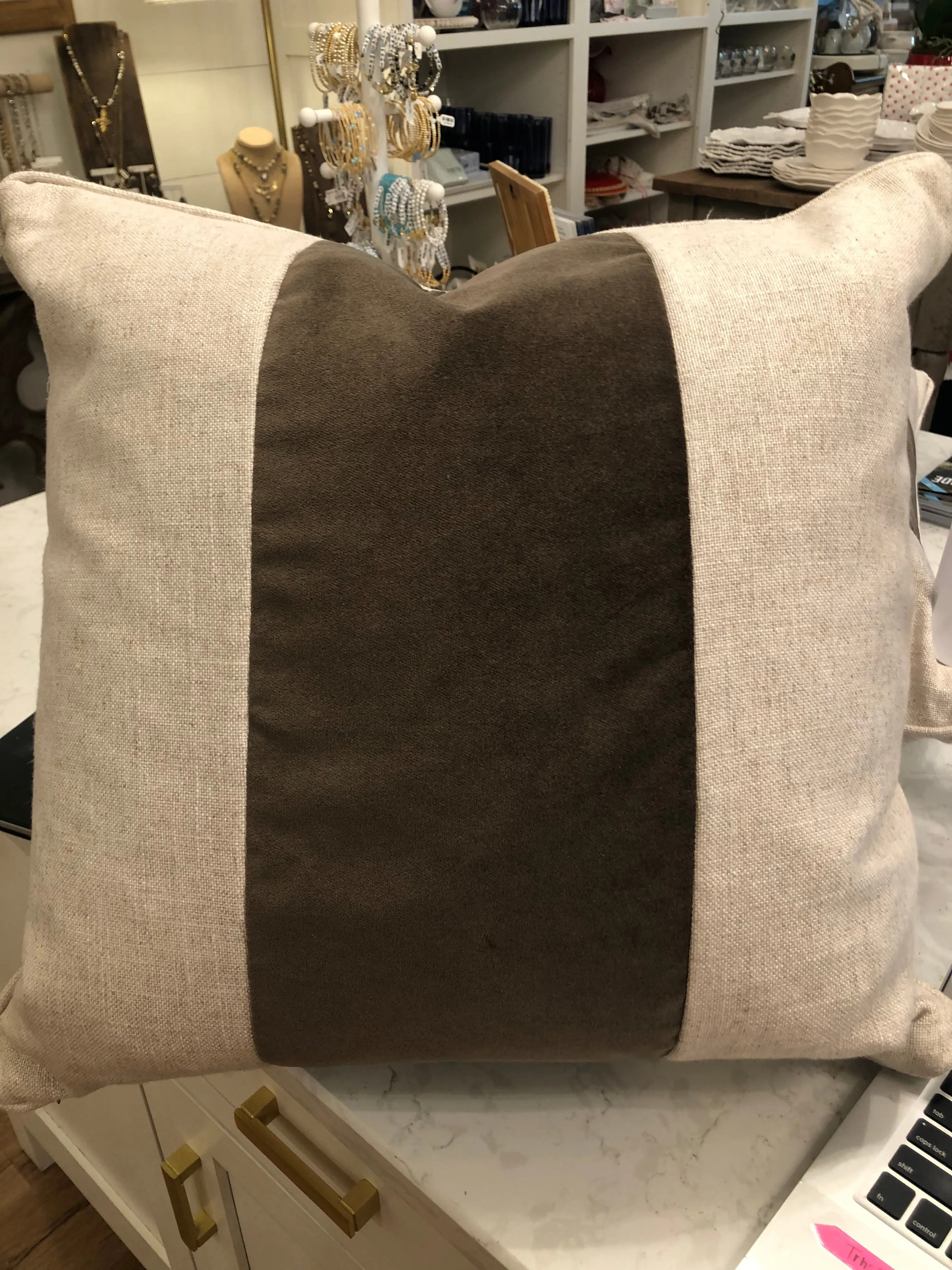 Flax Pillow with Velvet Panel - Final Sale