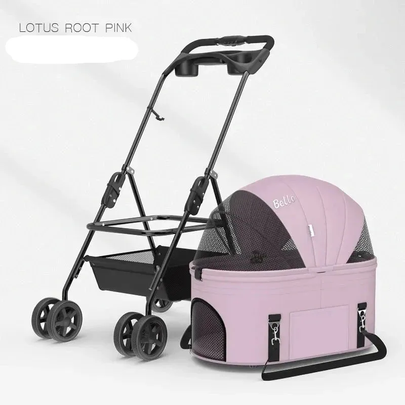 Foldable Pet Stroller 4-Wheel Dog Travel Stroller Pushchair Jogger with Storage Basket for Puppy Cat Pet Suplies Outdoor