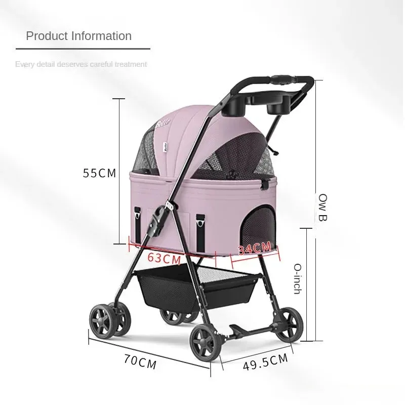 Foldable Pet Stroller 4-Wheel Dog Travel Stroller Pushchair Jogger with Storage Basket for Puppy Cat Pet Suplies Outdoor