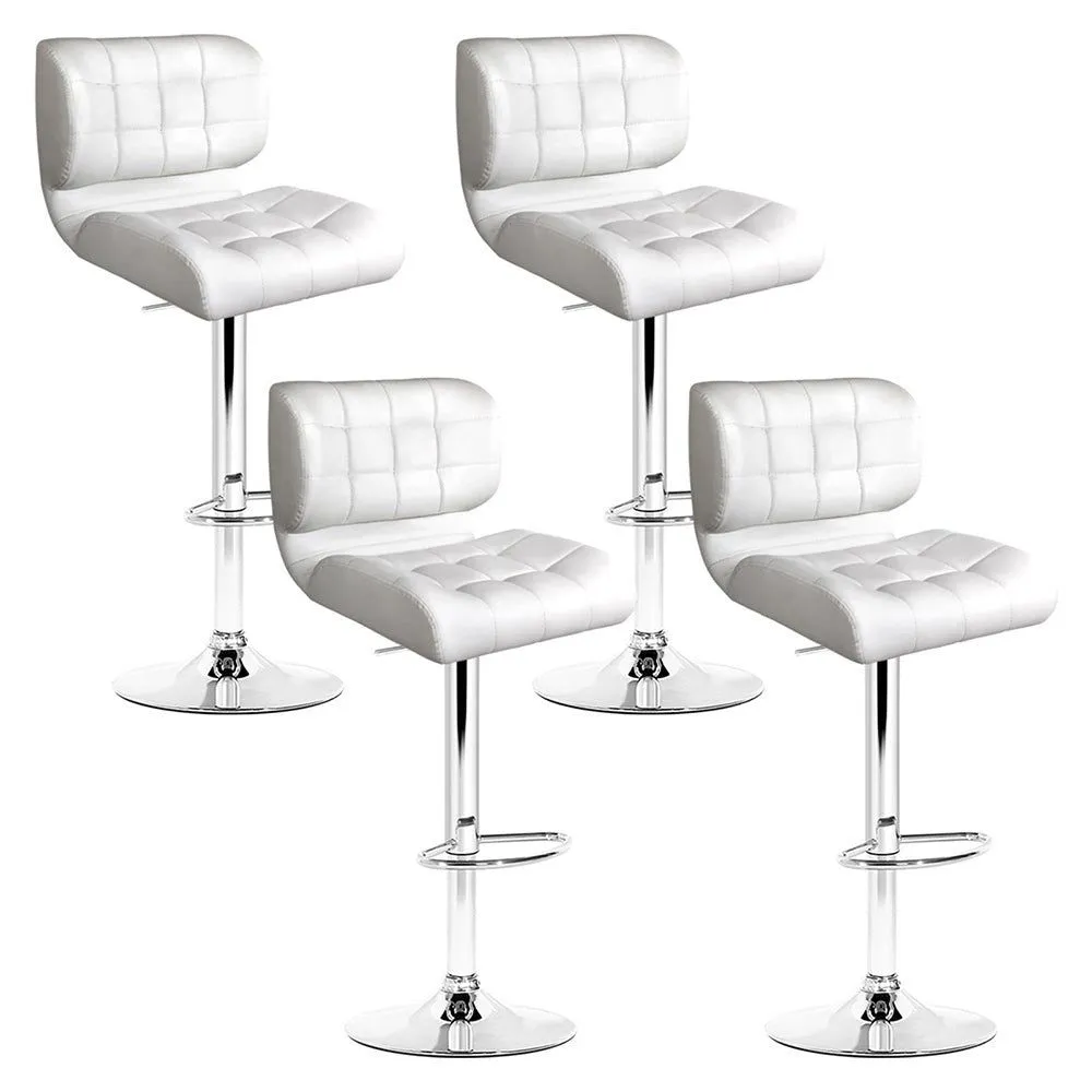 Four Bar Stools Gas Lift Leather Padded White