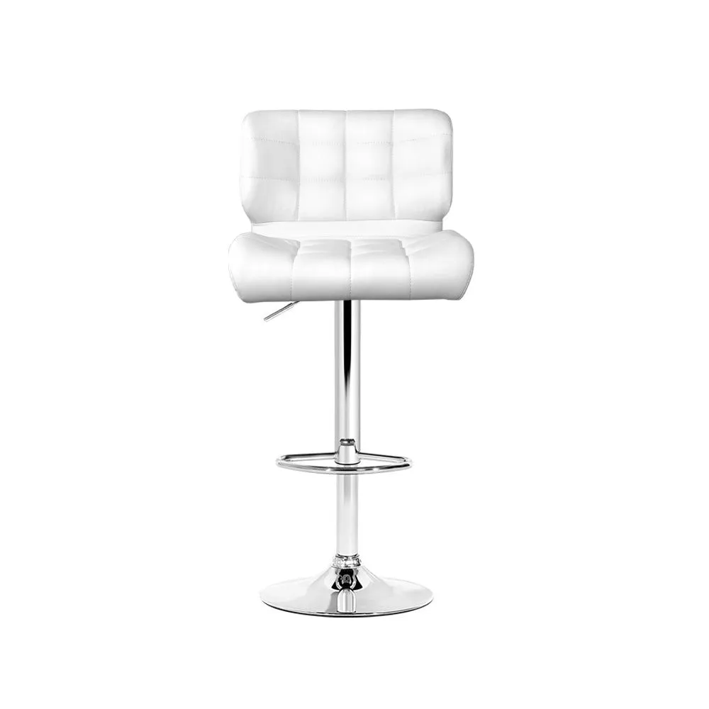 Four Bar Stools Gas Lift Leather Padded White