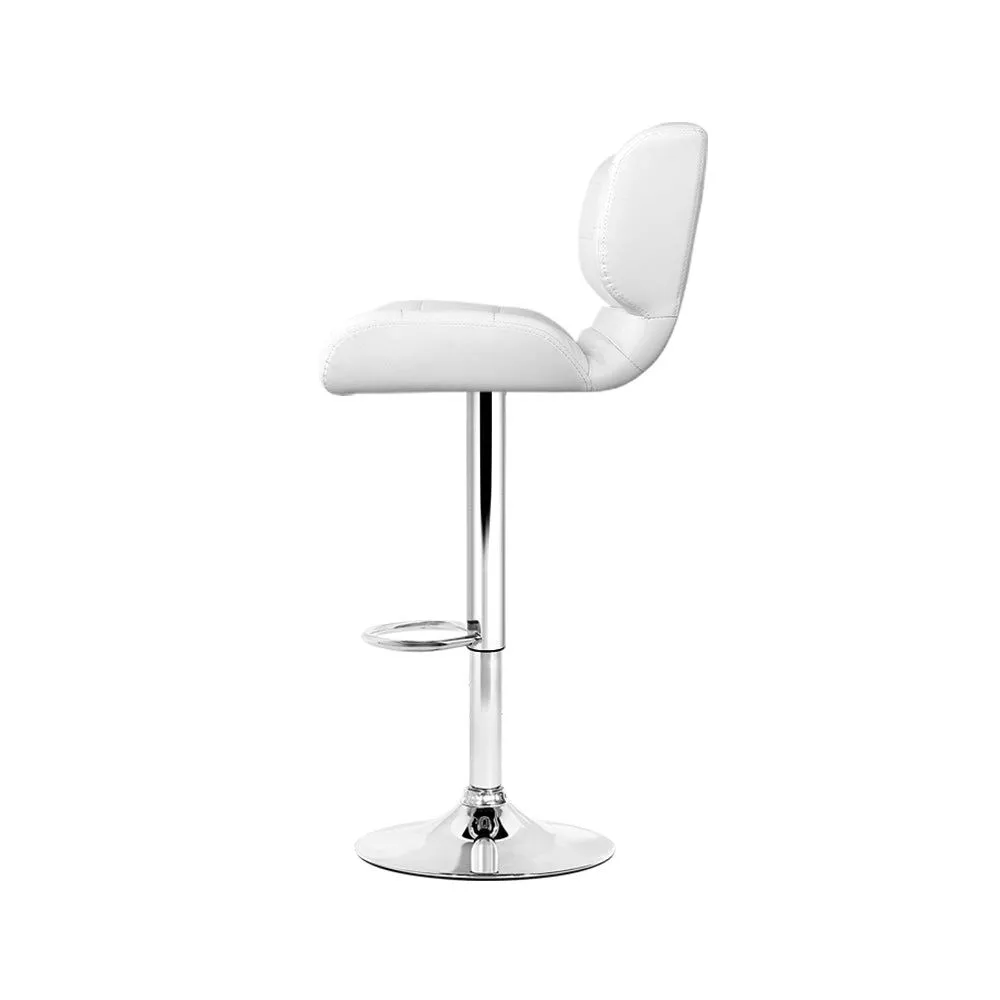 Four Bar Stools Gas Lift Leather Padded White