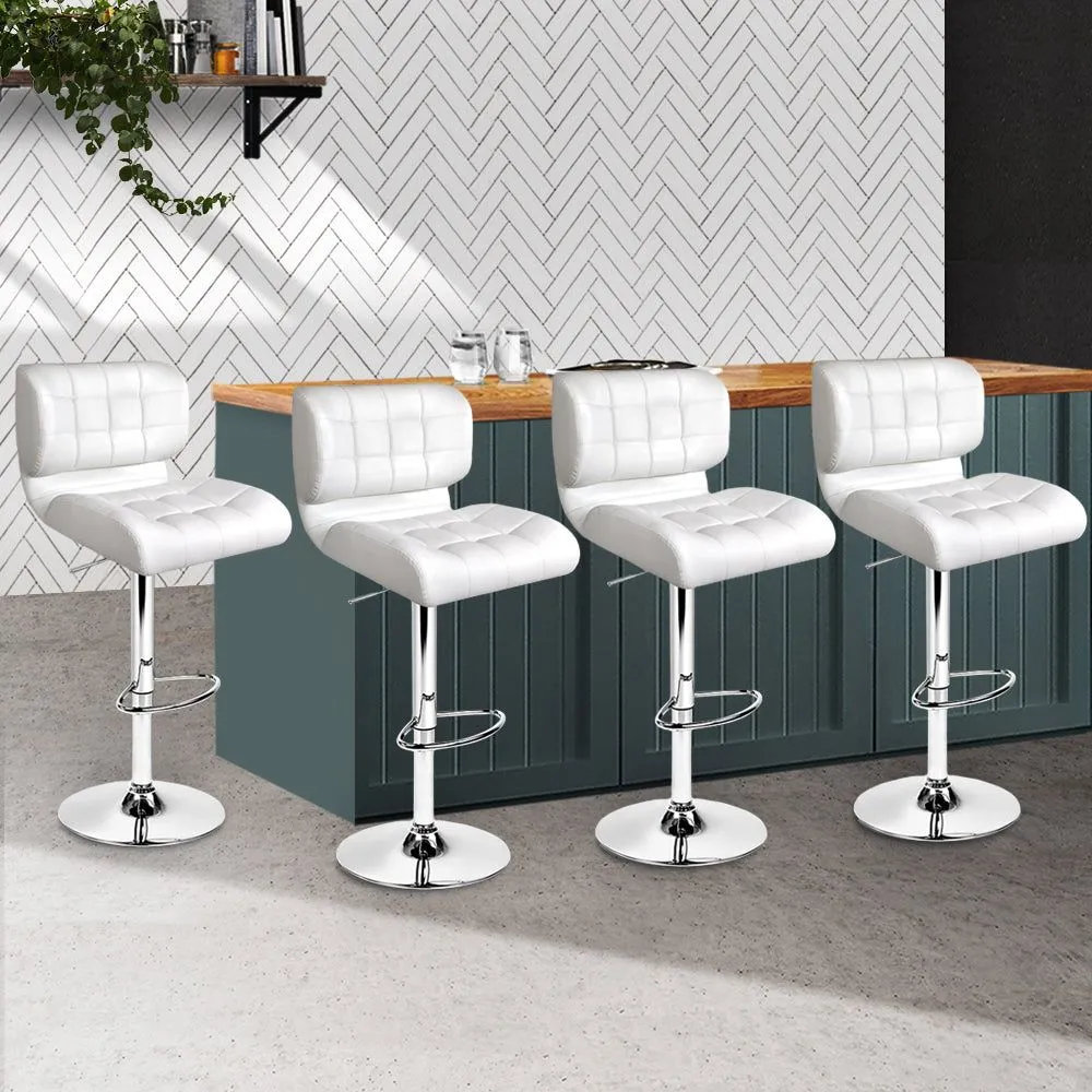 Four Bar Stools Gas Lift Leather Padded White