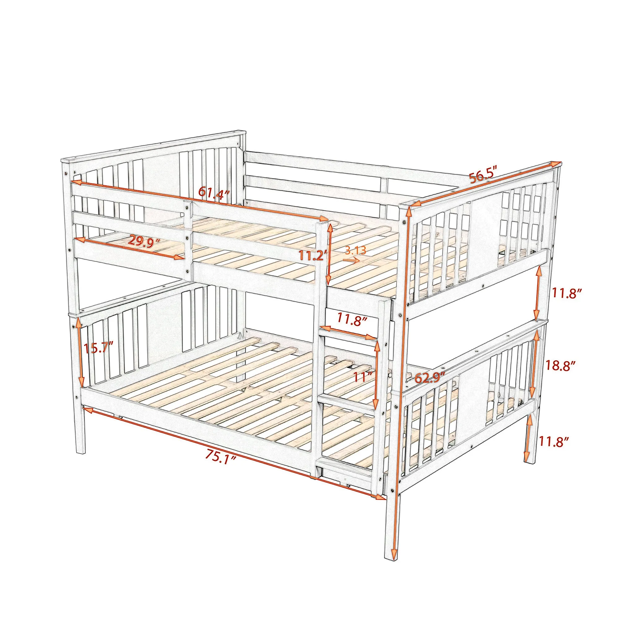 Full over Full Bunk Bed with Ladder for Bedroom, Guest Room Furniture-Gray