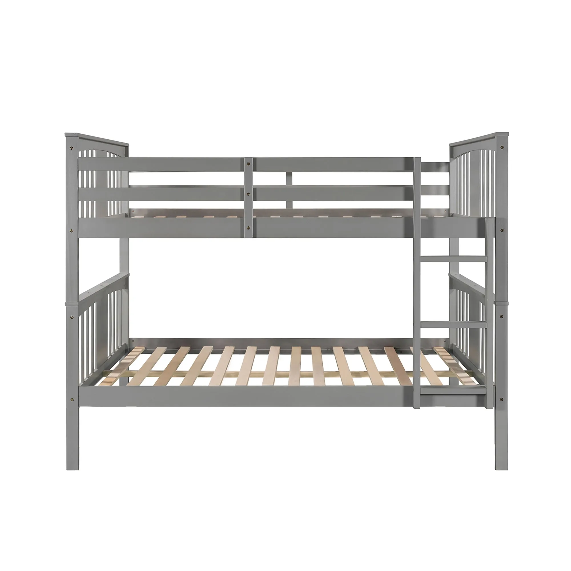 Full over Full Bunk Bed with Ladder for Bedroom, Guest Room Furniture-Gray