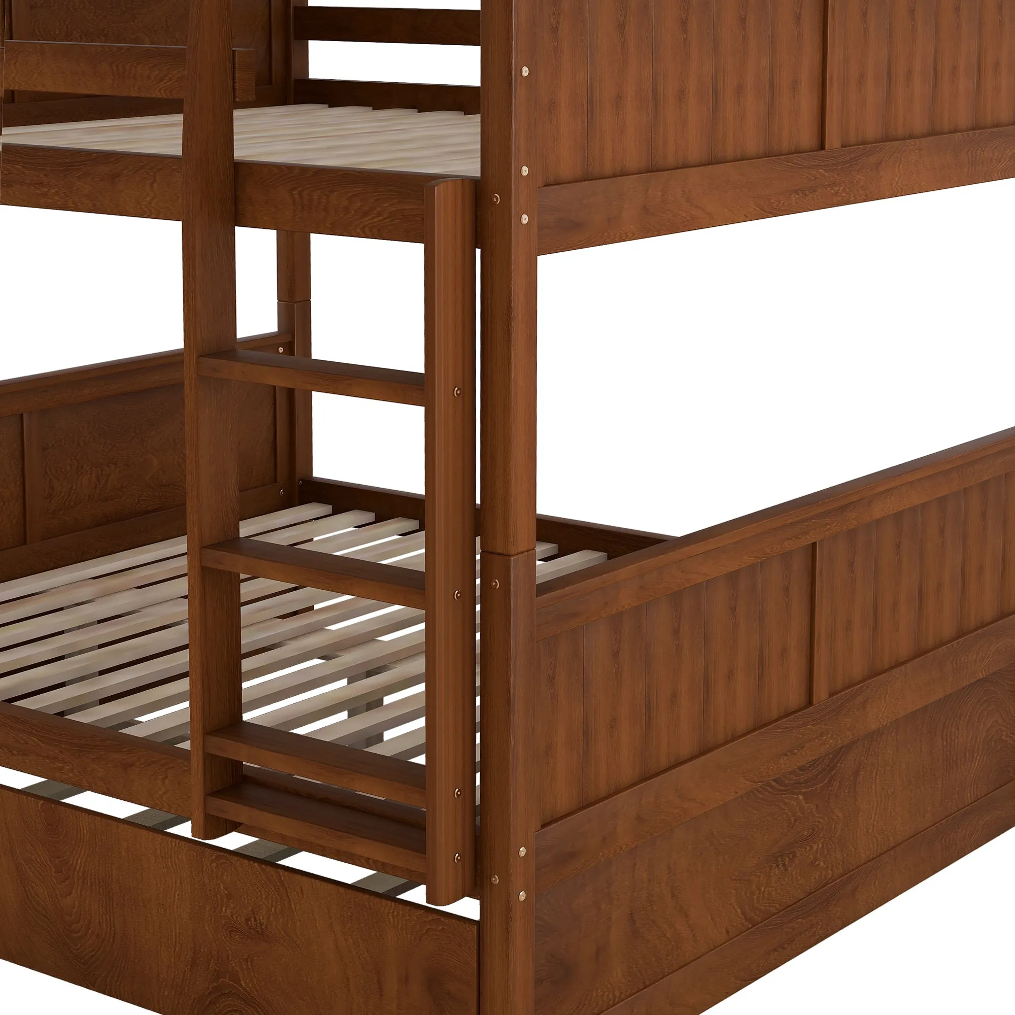 Full Over Full Bunk Bed with Twin Size Trundle, Walnut