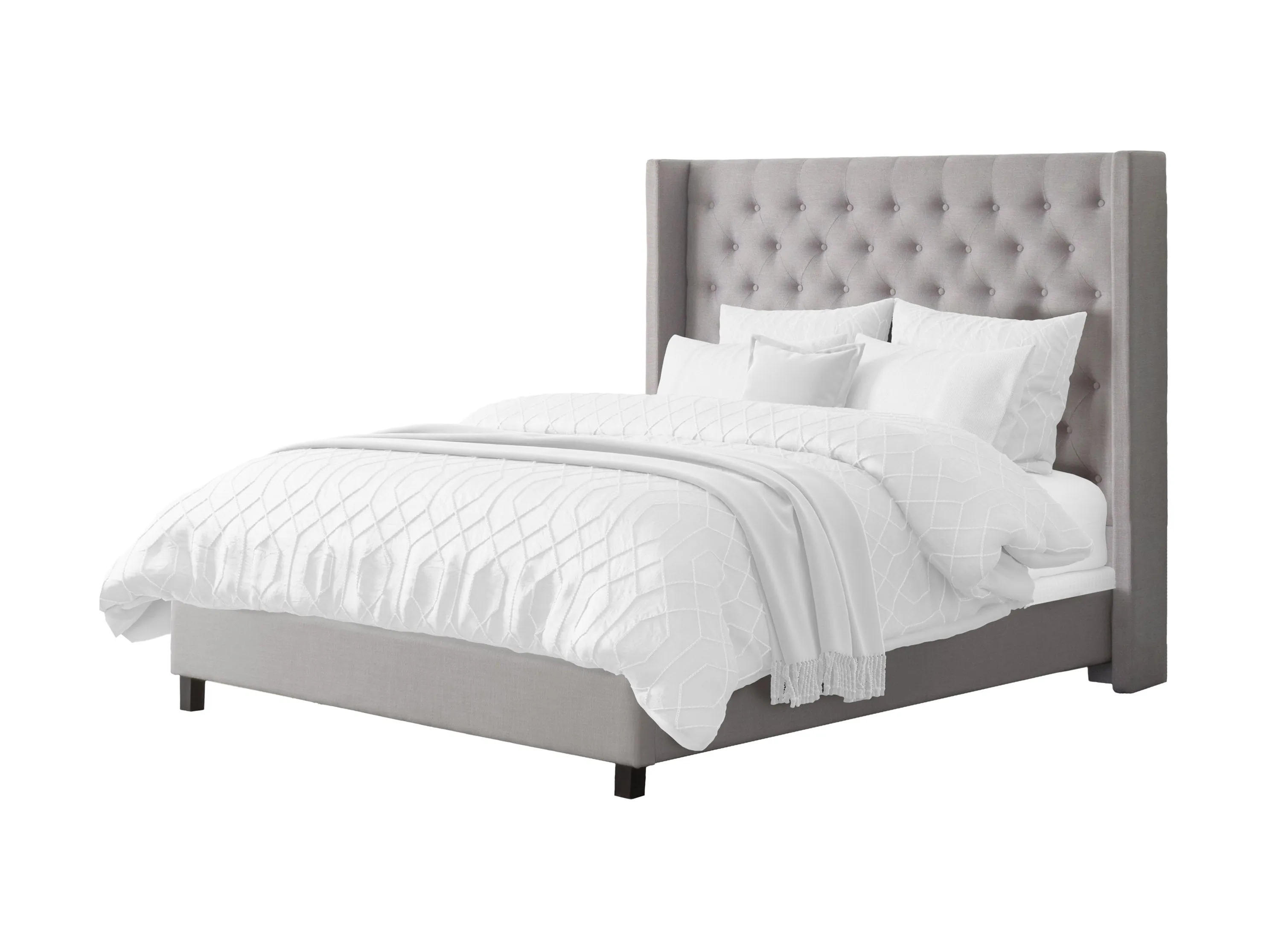 Grey Tufted Queen Bed with Slats