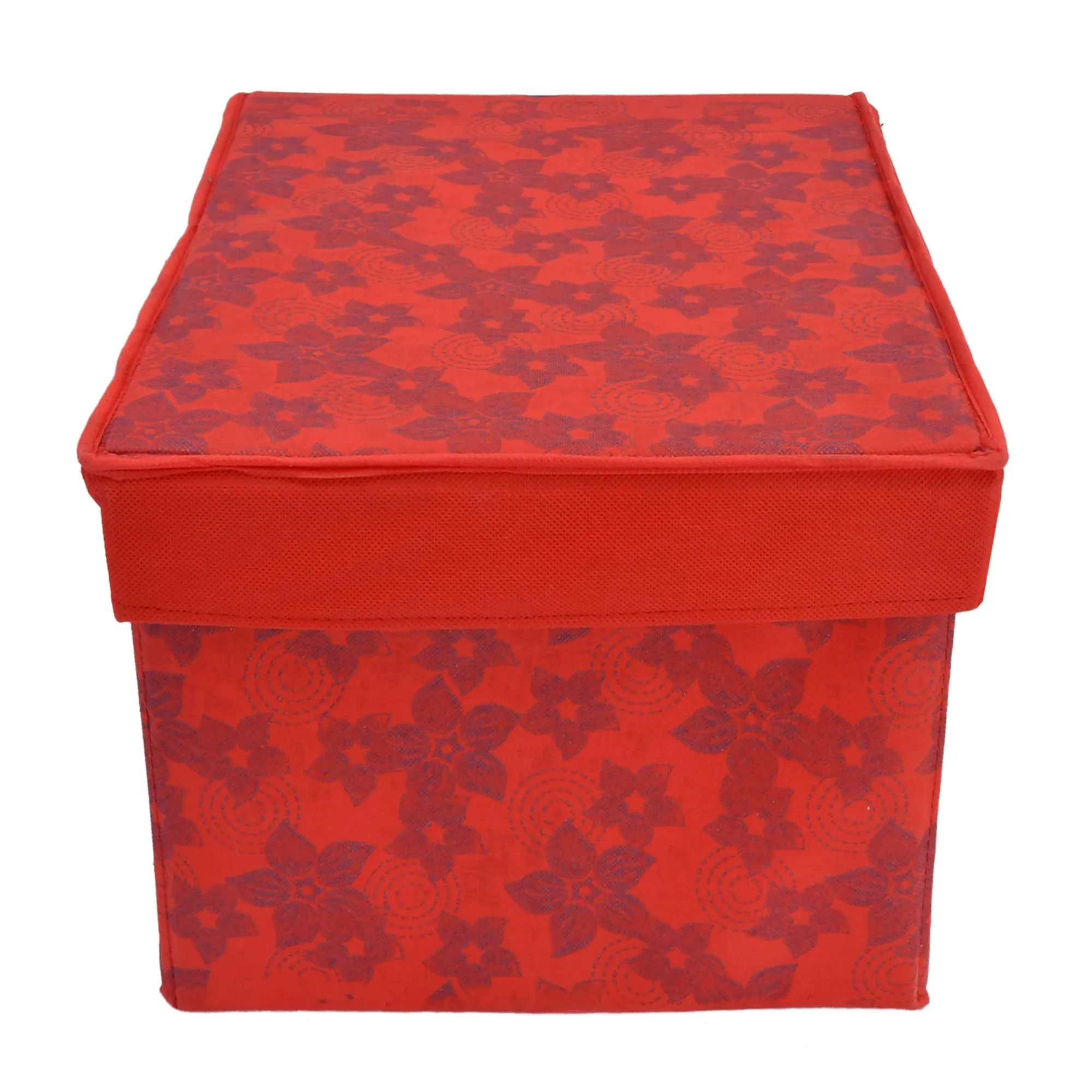 Heart Home Metallic Print Non Woven Fabric Foldable Shirt Cover Foldable Large Size Cloth Storage Box Toy, Books Wardrobe Organiser Box with Lid, Extra Large (Red) HEART5050