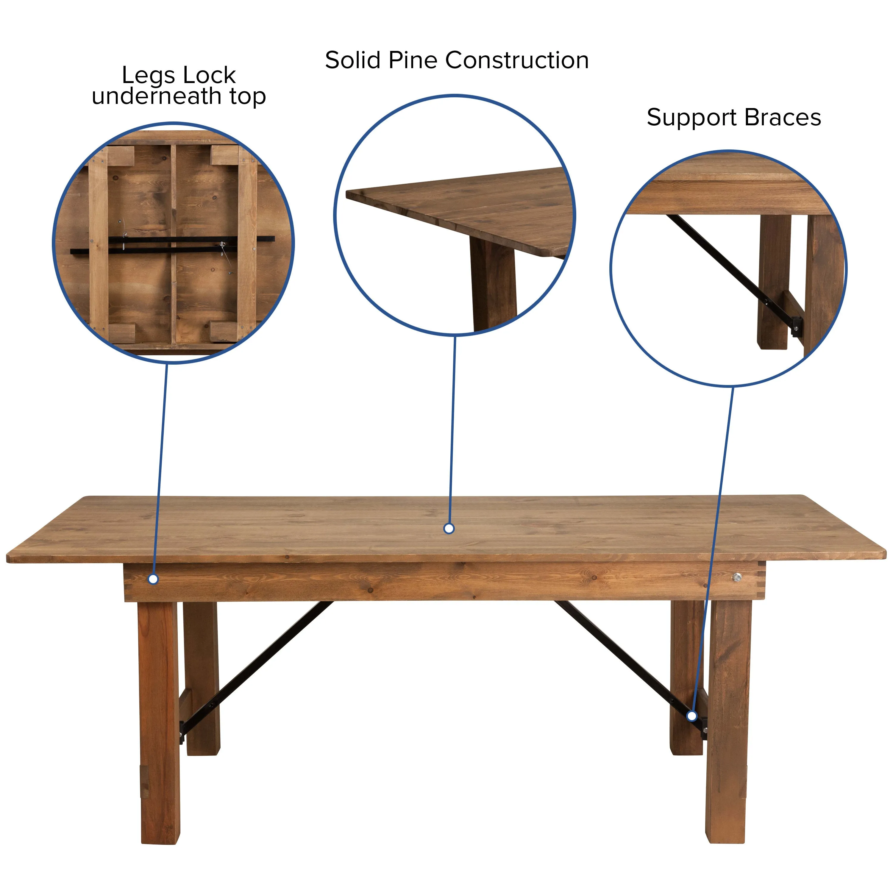 HERCULES Series 7' x 40'' Folding Farm Table Set with 6 Cross Back Chairs and Cushions