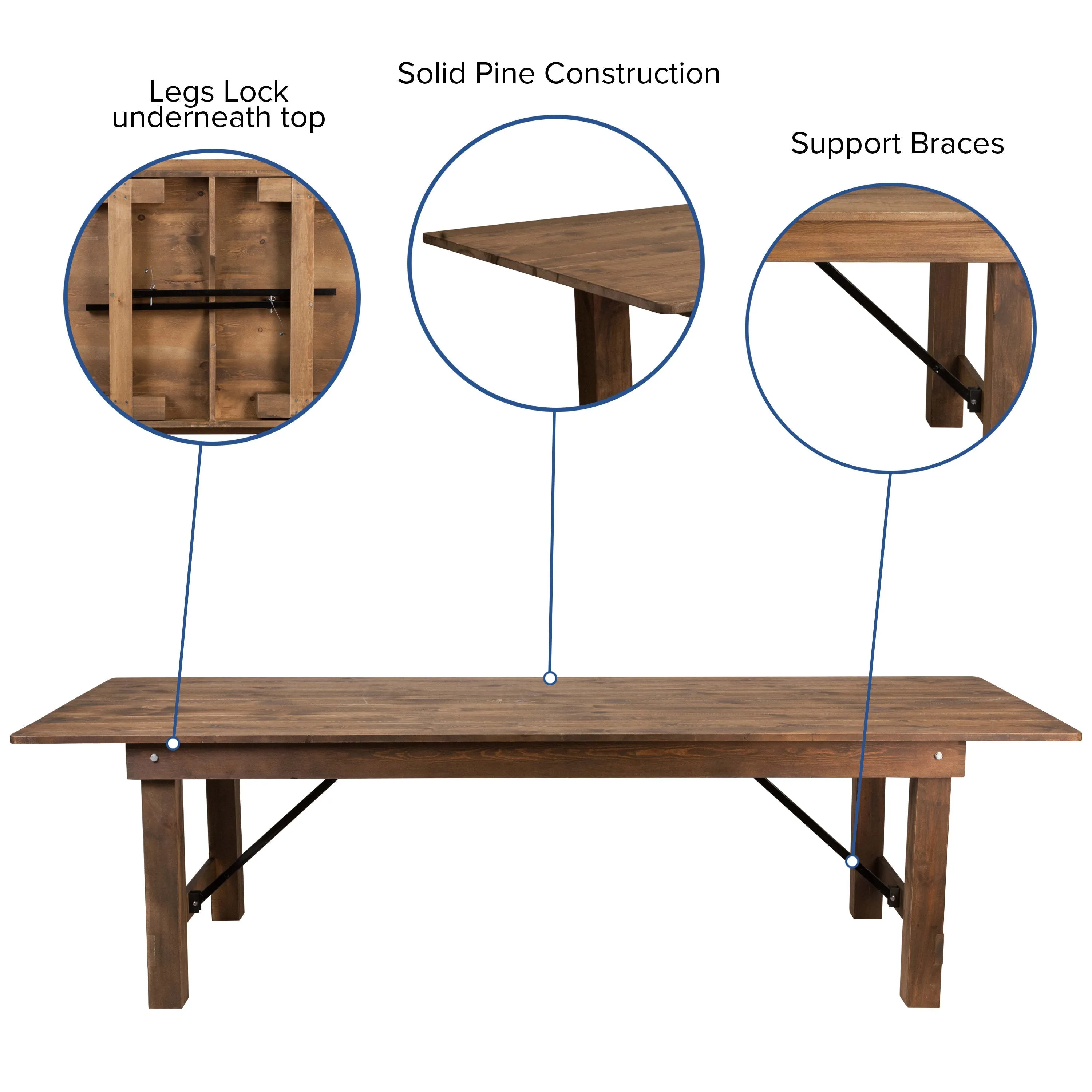 HERCULES Series 9' x 40'' Folding Farm Table Set with 10 Cross Back Chairs and Cushions