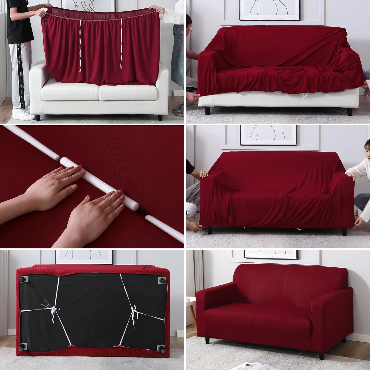 HOKIPO Elastic Stretchable Triple Seater Sofa Cover, Maroon (NEW-AR-4279-E4)