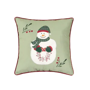 Holly Snowman Wreath Pillow