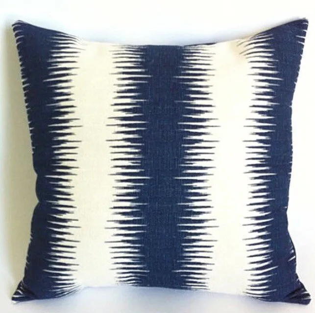 Ikat Stripe Pillow / Blue Decorative Pillows / Cream Decorative Throw Pillow Blue / Decorative Pillows Blue Ikat Pillow Cover