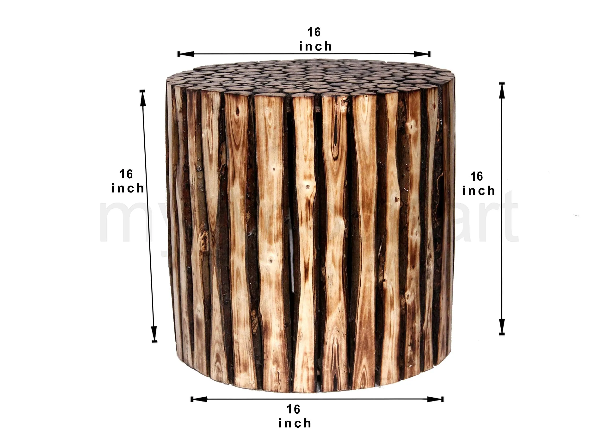 Inception Global myWoodKart Round Wooden Stool Natural Wood Logs Best Used as Bedside Tea Coffee Plants Table for Bedroom Living room Outdoor Garden Furniture Pre-assembled - 16 inch