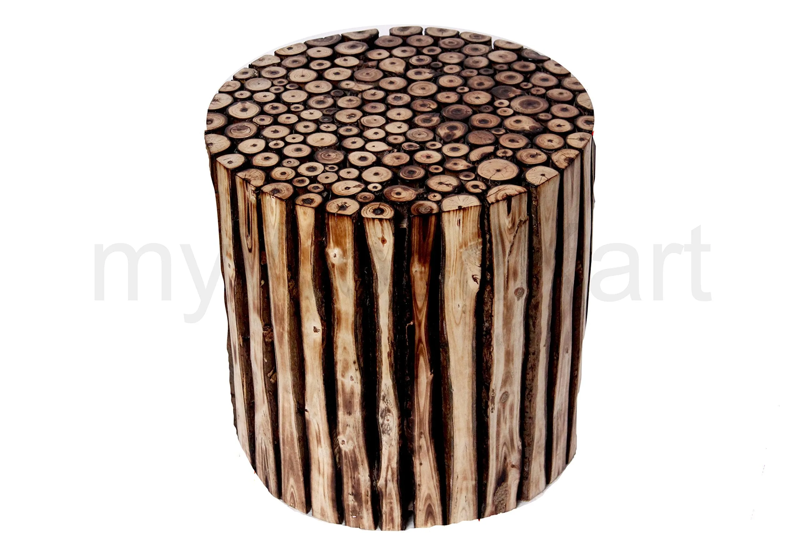 Inception Global myWoodKart Round Wooden Stool Natural Wood Logs Best Used as Bedside Tea Coffee Plants Table for Bedroom Living room Outdoor Garden Furniture Pre-assembled - 16 inch