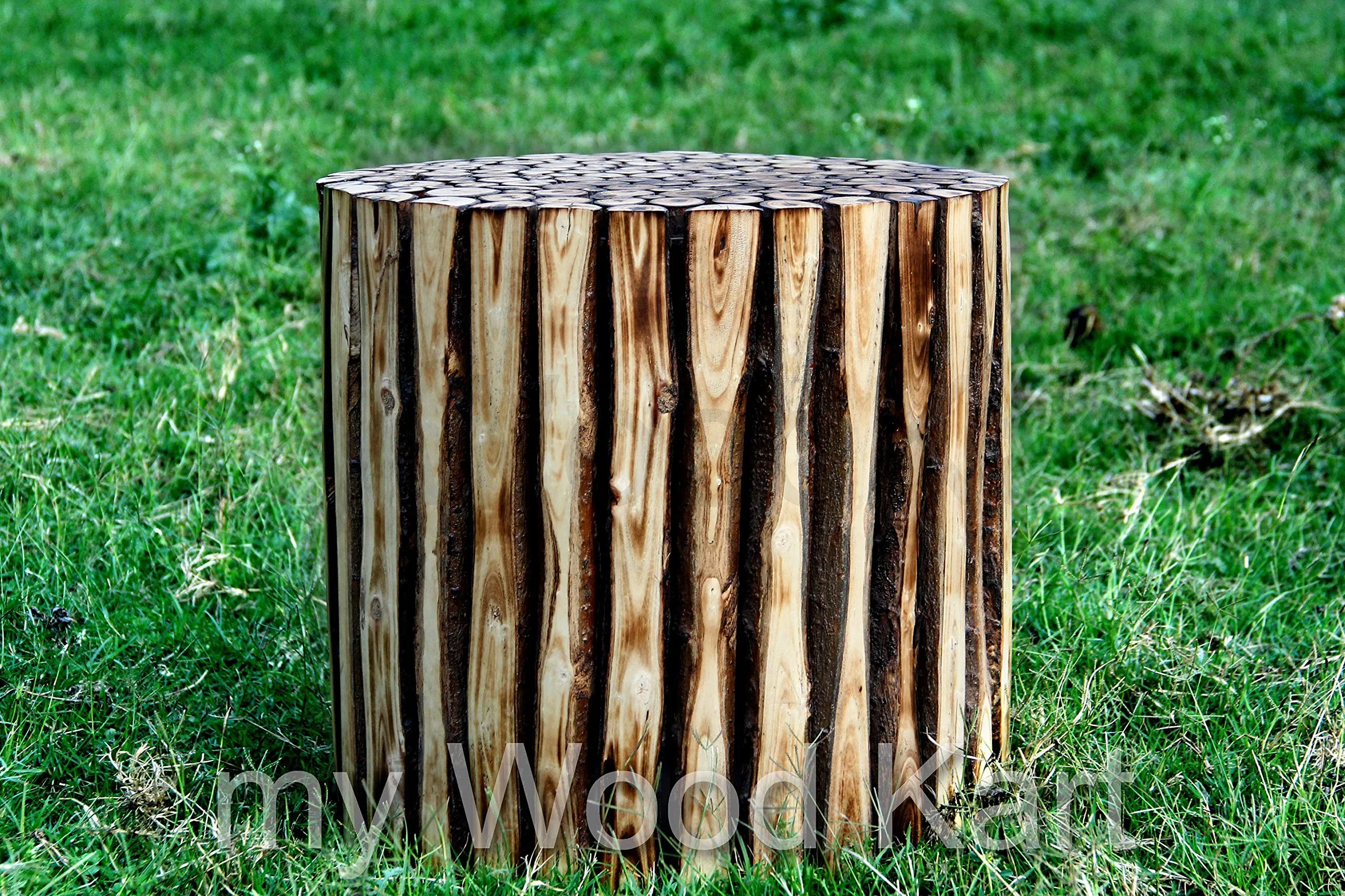 Inception Global myWoodKart Round Wooden Stool Natural Wood Logs Best Used as Bedside Tea Coffee Plants Table for Bedroom Living room Outdoor Garden Furniture Pre-assembled - 16 inch