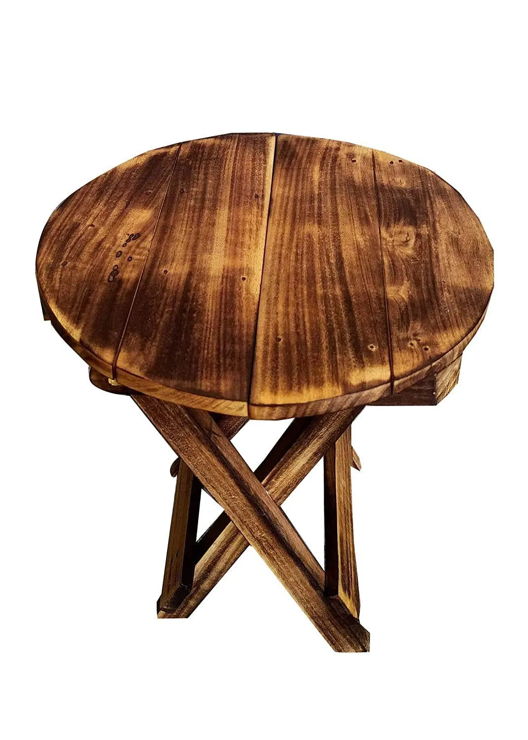 KING WOOD ENTERPRISES Wooden Round Folding Stool for Living Room| Side Stool Table for Bedroom Stool for- Dressing Table, Bedside, Home, Office, Balcony (Natural Brown)