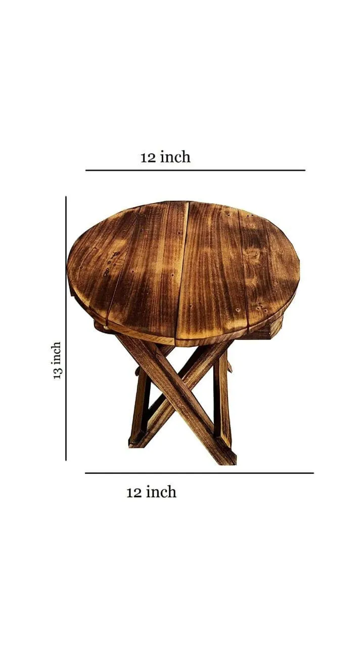 KING WOOD ENTERPRISES Wooden Round Folding Stool for Living Room| Side Stool Table for Bedroom Stool for- Dressing Table, Bedside, Home, Office, Balcony (Natural Brown)