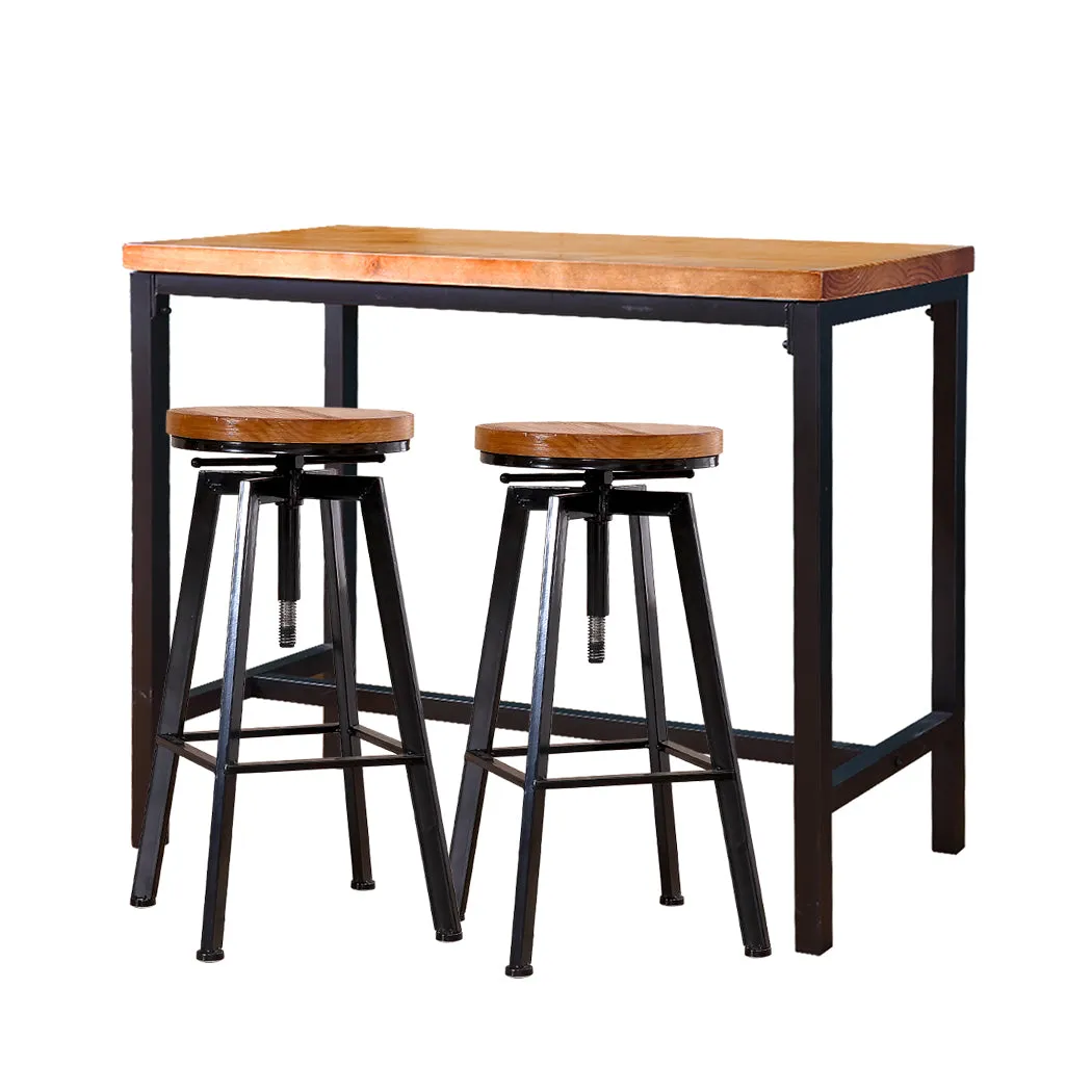 Levede 3pc Industrial Pub Table Bar Stools Wood Chair Set Home Kitchen Furniture